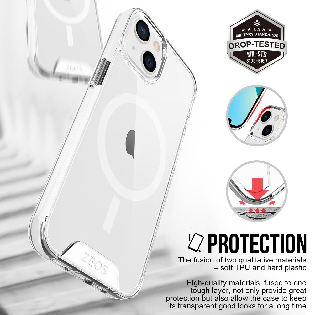 ZEOS KLARITY-MS Magnetic Protective Clear CASE for iPhone 13