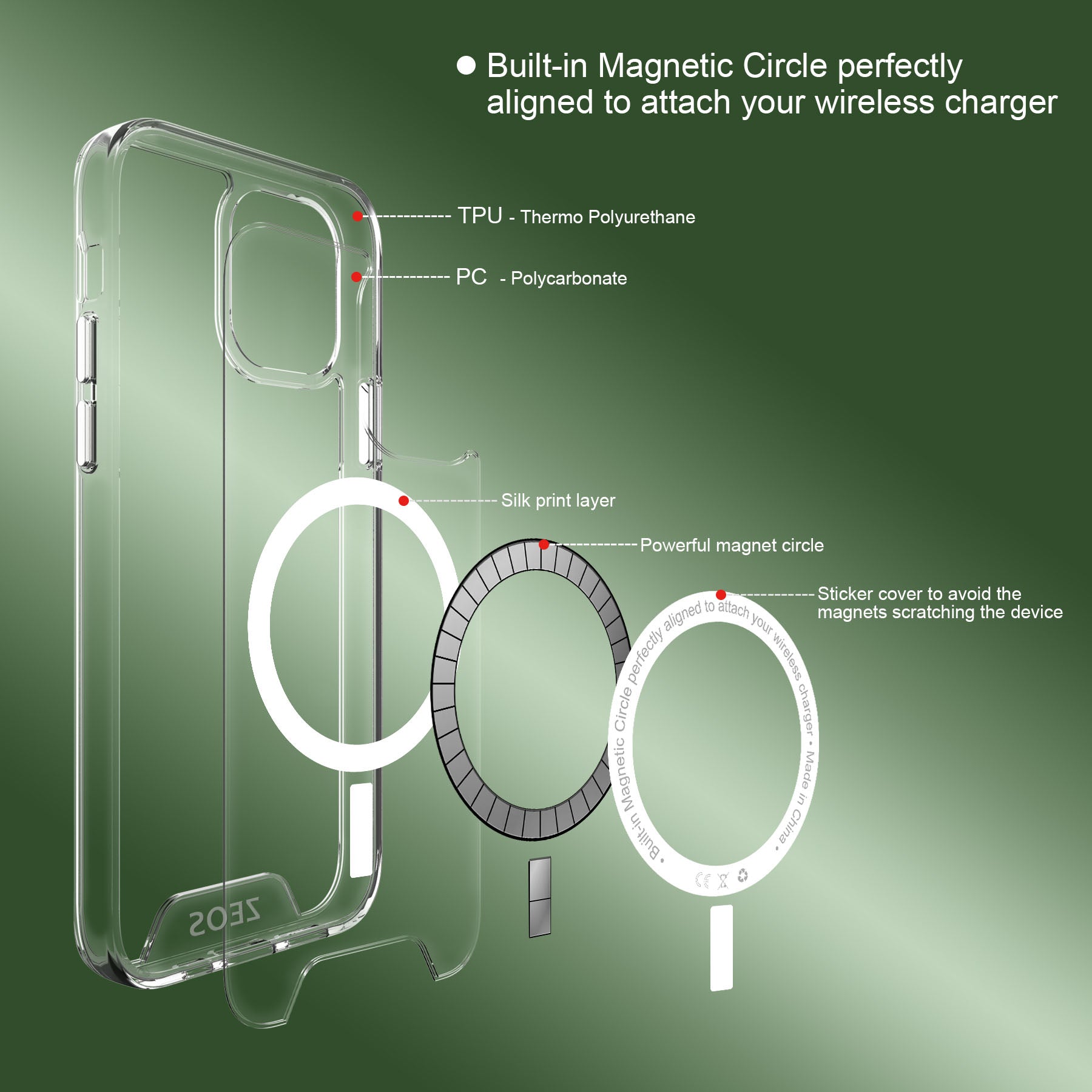 ZEOS KLARITY-MS Magnetic Protective Clear CASE for iPhone 13